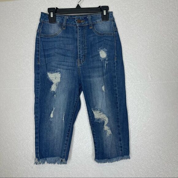Fashion Nova Super High Rise Distressed Bermuda Shorts 26 - Picture 1 of 4